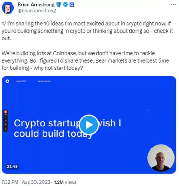 CEO Coinbase представил топ-10 заслуживающих внимание идей в индустрии