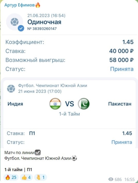Обзор телеграм-канала Артура Ефимова с прогнозами на спорт, отзывы